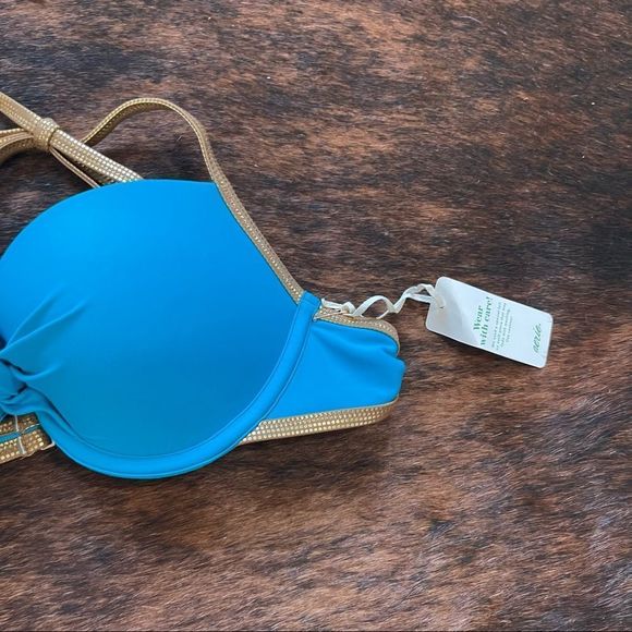 NWT Aerie Blue & Gold Underwire Padded Underwire Push Up Top - Picture 5 of 9